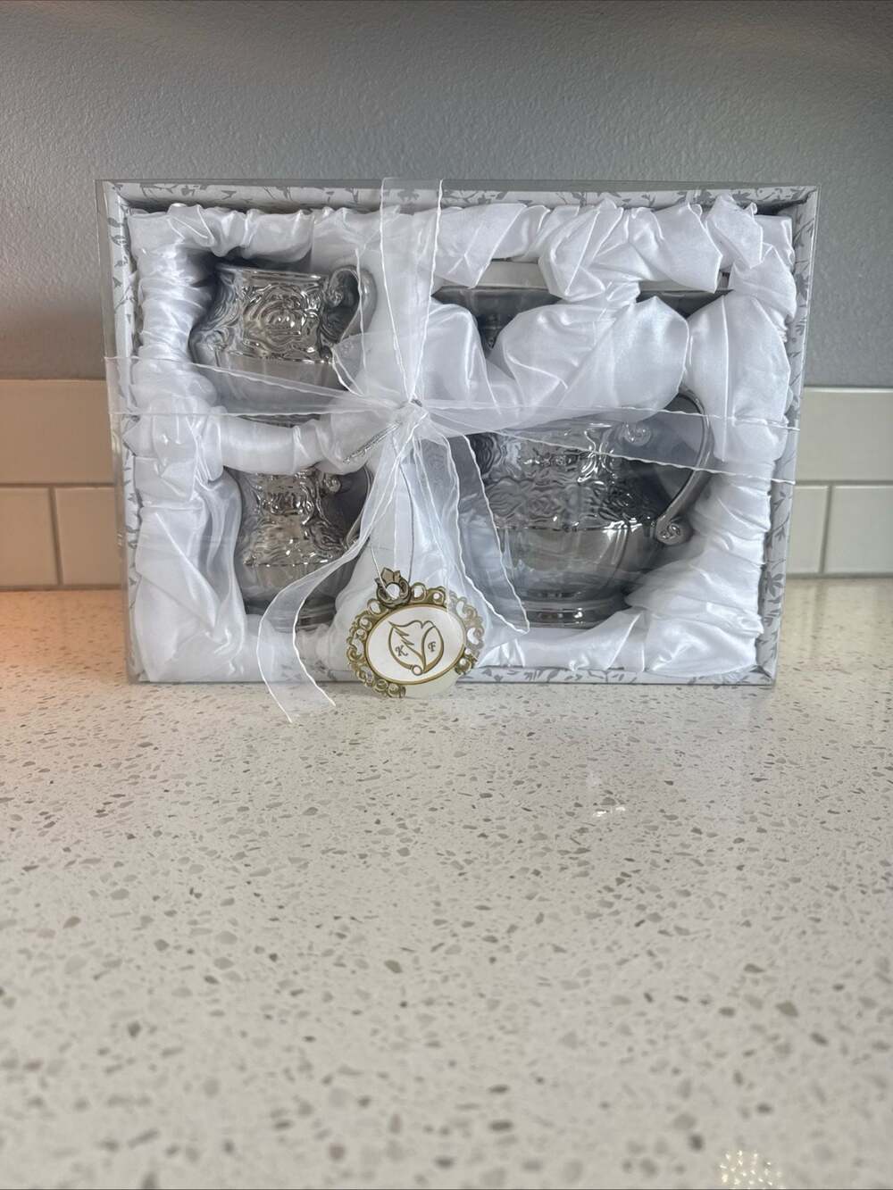 KF Brand Decorative Silver Plated Coffee/Tea, Cream & Sugar Set - NIB